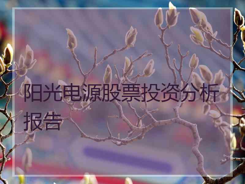 阳光电源股票投资分析报告